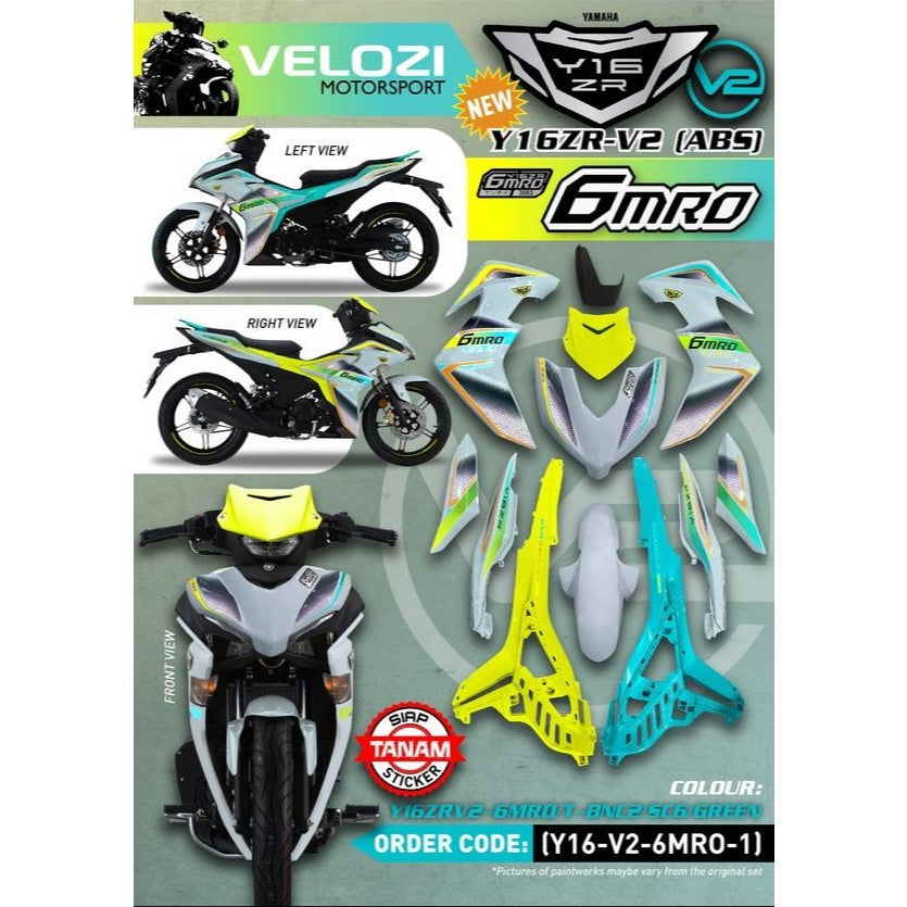 Y16 V2 COVERSET Y16ZR ABS 6MRO BNC2 SC6 GREEN Y16-V2-6MRO1 ORIGINAL VELOZI YAMAHA SIAP TANAM READY STOK