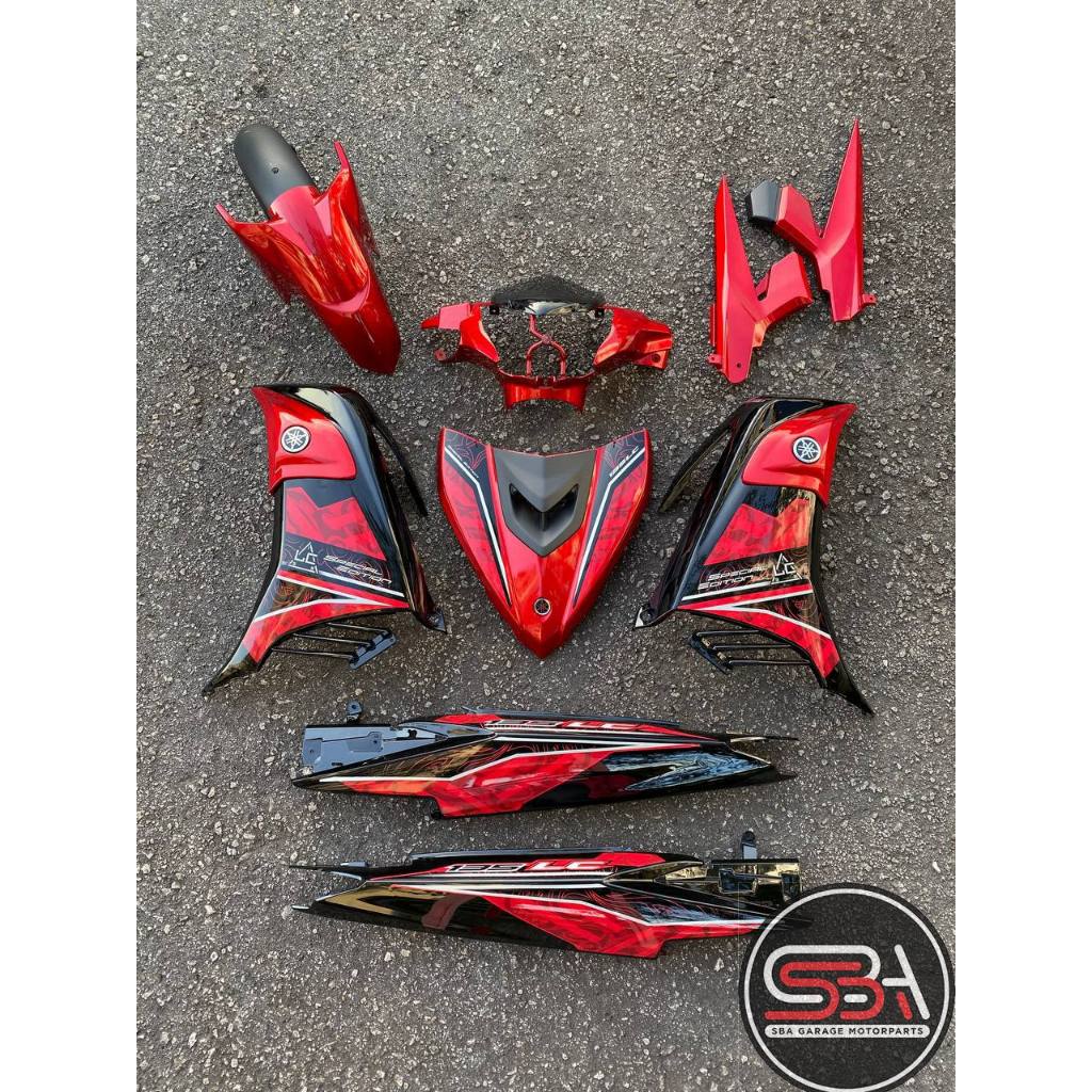 COVERSET YAMAHA ORIGINAL SIAP TAMPAL LC135 LC V6 MERAH RM7 STRIPE FIERY RED SE ORIGINAL HONG LEONG HLY 100%