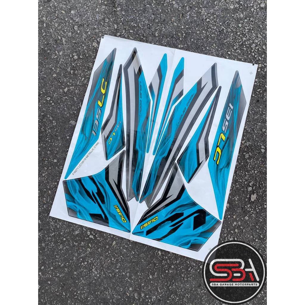 STICKER STRIPE COVERSET BODYSET LC 135 V2 HINGGA V7 YAMAHA MATELIC CYAN MORITAKA NO 19