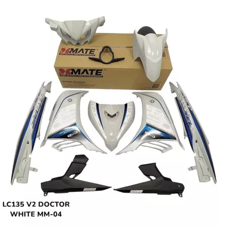 COVERSET HONG LEONG YAMAHA HLY / VELOZI LC LC135 V2 V3 V4 PUTIH PURBA DESIGN BIRU STRIPE SIAP TAMPAL FREE EMBLEM