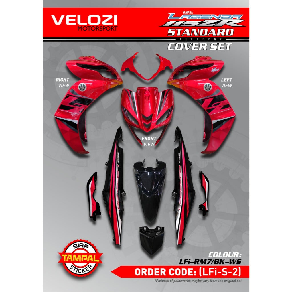 COVERSET BODYSET YAMAHA LAGENDA SRL 115 / 115Z FI RM7 RED BLACK STICKER SIAP TAMPAL WS VELOZI SET