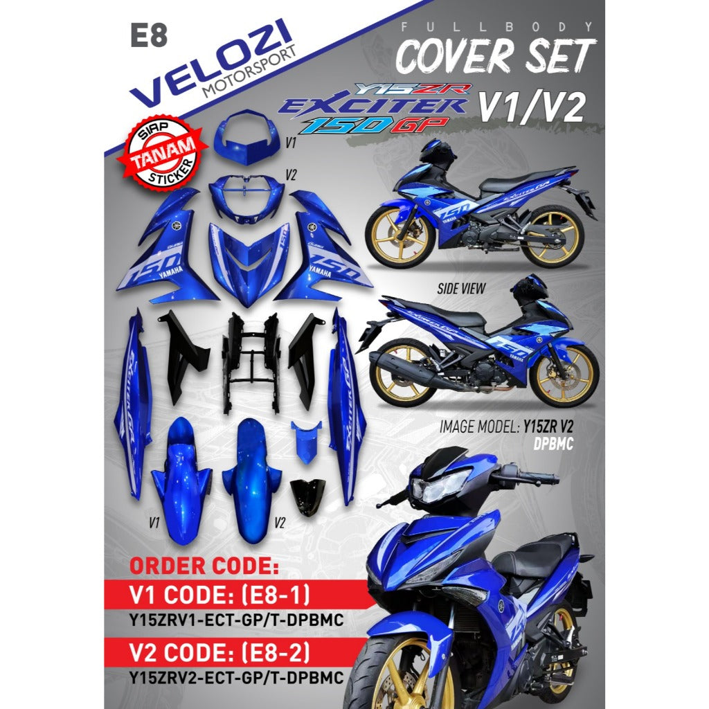 COVERSET BODYSET YAMAHA EXCITER GP BIRU DPBMC DESIGN 2021 Y15 Y15ZR YSUKU V2 FREE EMBLEM TIMBUL VELOZI E8