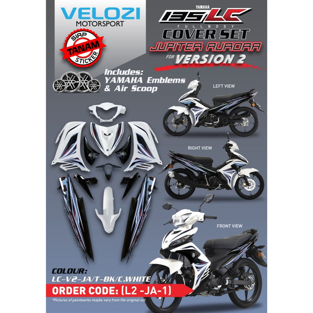 COVERSET YAMAHA LC LC135 V2 V6 V7 JUPITER AURORA BLACK CRYSTAL WHITE SIAP TANAM ORIGINAL VELOZI + COVER METER