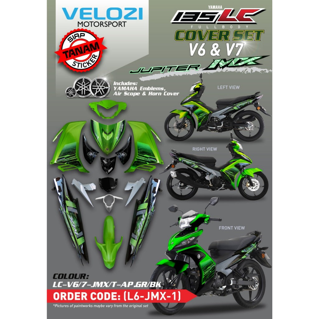 YAMAHA LC135 V2 V4 V5 V6 V7 JUPITER MX COVERSET GREEN BLACK BODYSET READY TO INSTALL VELOZI WITH METER COVER