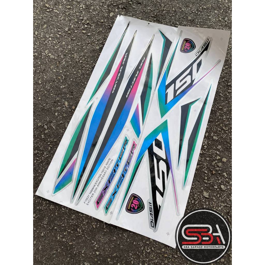 STICKER STRIPE COVERSET BODYSET Y15 Y15ZR YAMAHA EXCITER V1 V2 WHITE ANNIVERSARY 20TH MORITAKA
