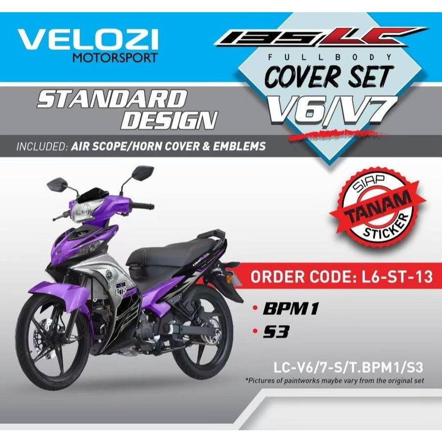 COVERSET BODYSET YAMAHA LC LC135 V6 V7 BPM1 S3 PURPLE SILVER STANDARD STRIPE TANAM VELOZI L6-ST-13 DOCTOR 047