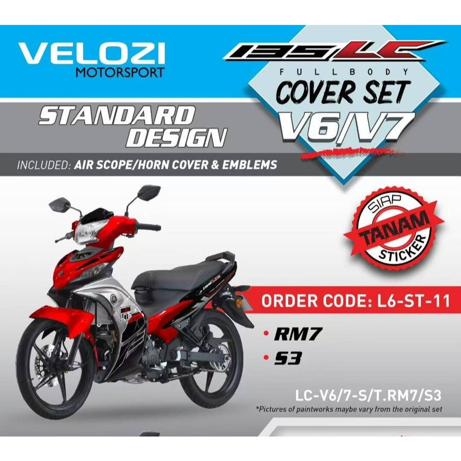 COVERSET YAMAHA LC LC135 V6 V7 RM7 S3 MERAH SILVER STANDARD DESIGN L6-ST-11 BODYSET SIAP TANAM VELOZI WITH COVER METER