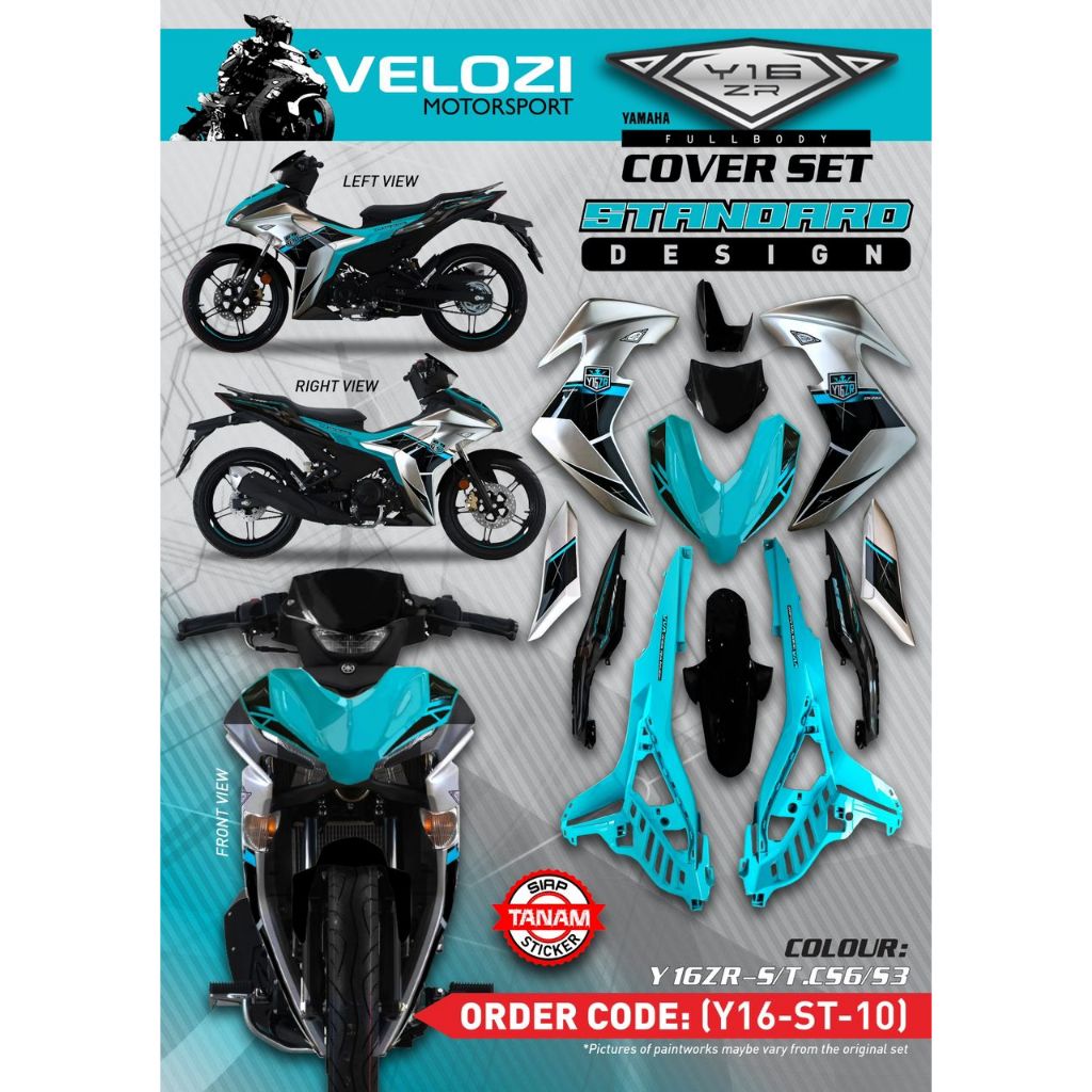 Y16 V1 V2 ABS COVERSET Y16ZR CS6 S3 CYAN SILVER STANDARD DESIGN ORIGINAL VELOZI YAMAHA SIAP TANAM READY STOK