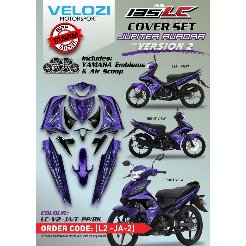 COVERSET YAMAHA LC LC135 V2 V6 V7 JUPITER AURORA PURPLE BLACK L6-JA-2 SIAP TANAM ORIGINAL VELOZI + COVER METER
