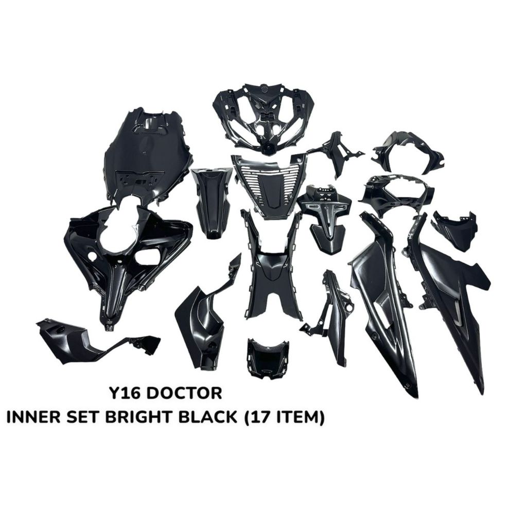 INNER PANEL LENGKAP ORIGINAL YAMAHA Y16 V1 V2 ABS HLY / DOCTOR COMPLETE SET COVER HITAM MATTE BLACK / KILAT 17 ITEMS