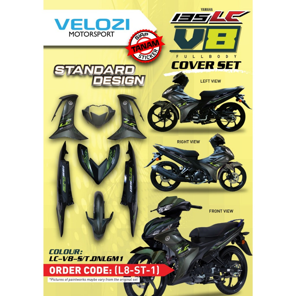 COVERSET BODYSET LC135 LC V8 DNLGM1 ARMY GREEN FUEL INJECTION FI YAMAHA SIAP TANAM DOCTOR 025 VELOZI