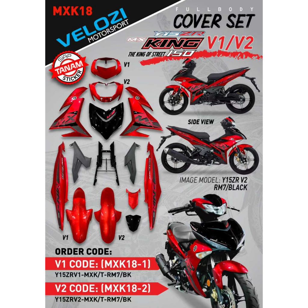 Y15ZR V1 V2  MX KING RM7 BLACK RED MXK18 SIAP TANAM COVERSET PREMIUM EDITION BODYSET Y15ZR YSUKU ORIGINAL VELOZI