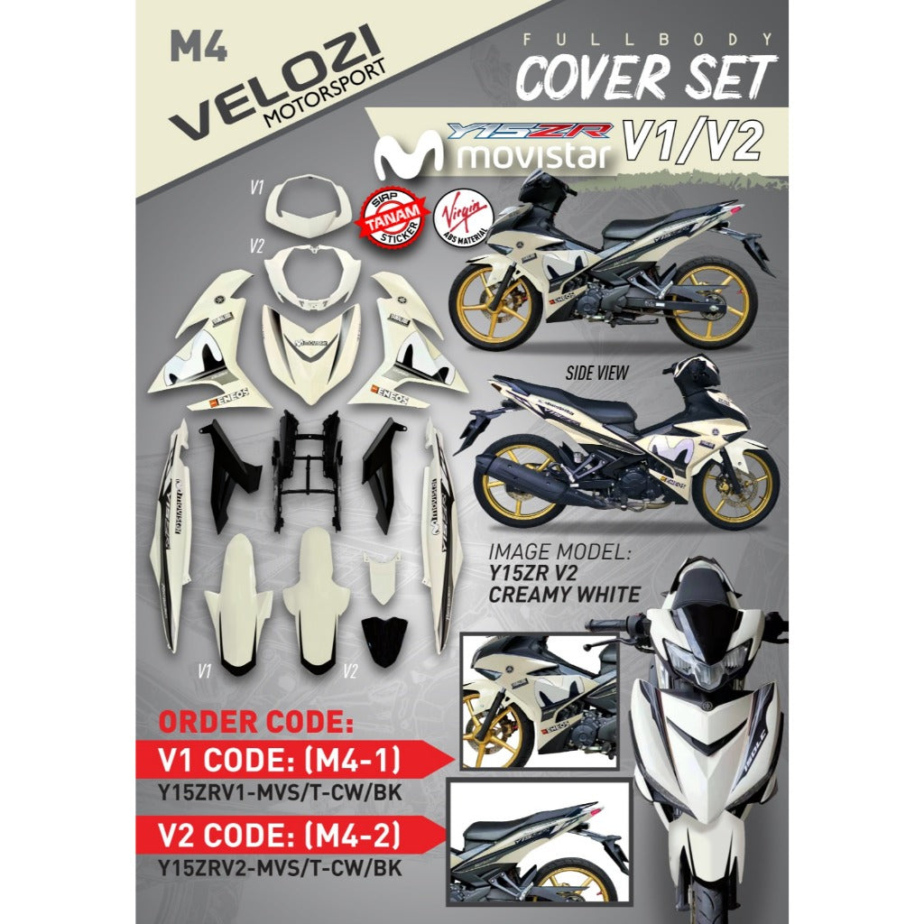 COVER SET MOVISTAR M PUTIH CREAMY WHITE M4 COVERSET PREMIUM EDITION BODYSET Y15ZR Y15 YSUKU V1 V2 ORIGINAL VELOZI