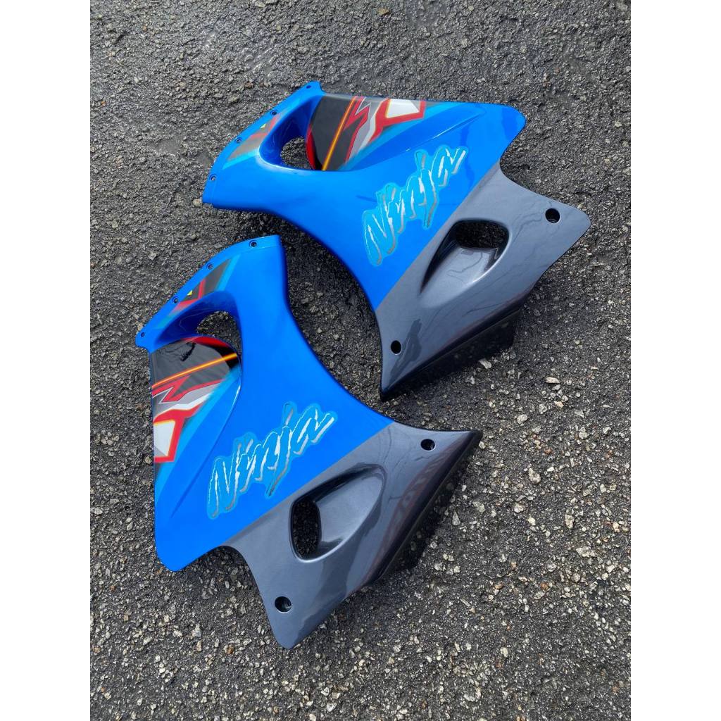 KAWASAKI NINJA DOUBLE R 150 RR STANDARD COVERSET STICKER SIAP TANAM BLUE BIRU TERMASUK TANK ( 2 KOTAK BESAR ) OEM SET