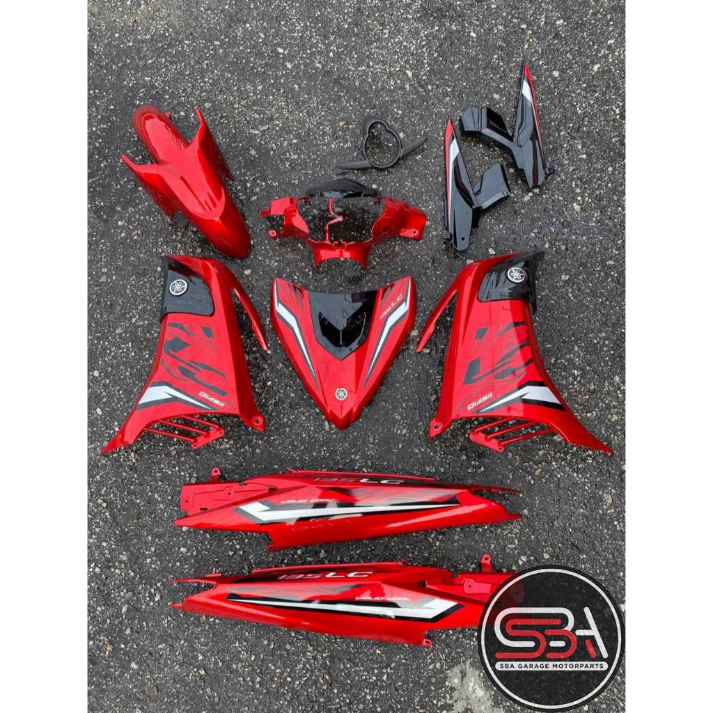 YAMAHA LC LC135 V6 V7 MERAH FULL KILAT STRIPE FIERY RED MORITAKA - COVERSET BODYSET SIAP TAMPAL VELOZI WITH COVER METER