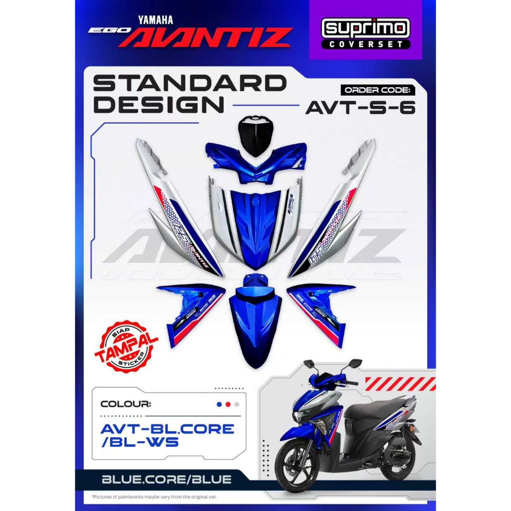 COVERSET BODYSET EGO AVANTIZ BLUE CORE BLUE M MATE / VELOZI YAMAHA STICKER SIAP TAMPAL FULLSET