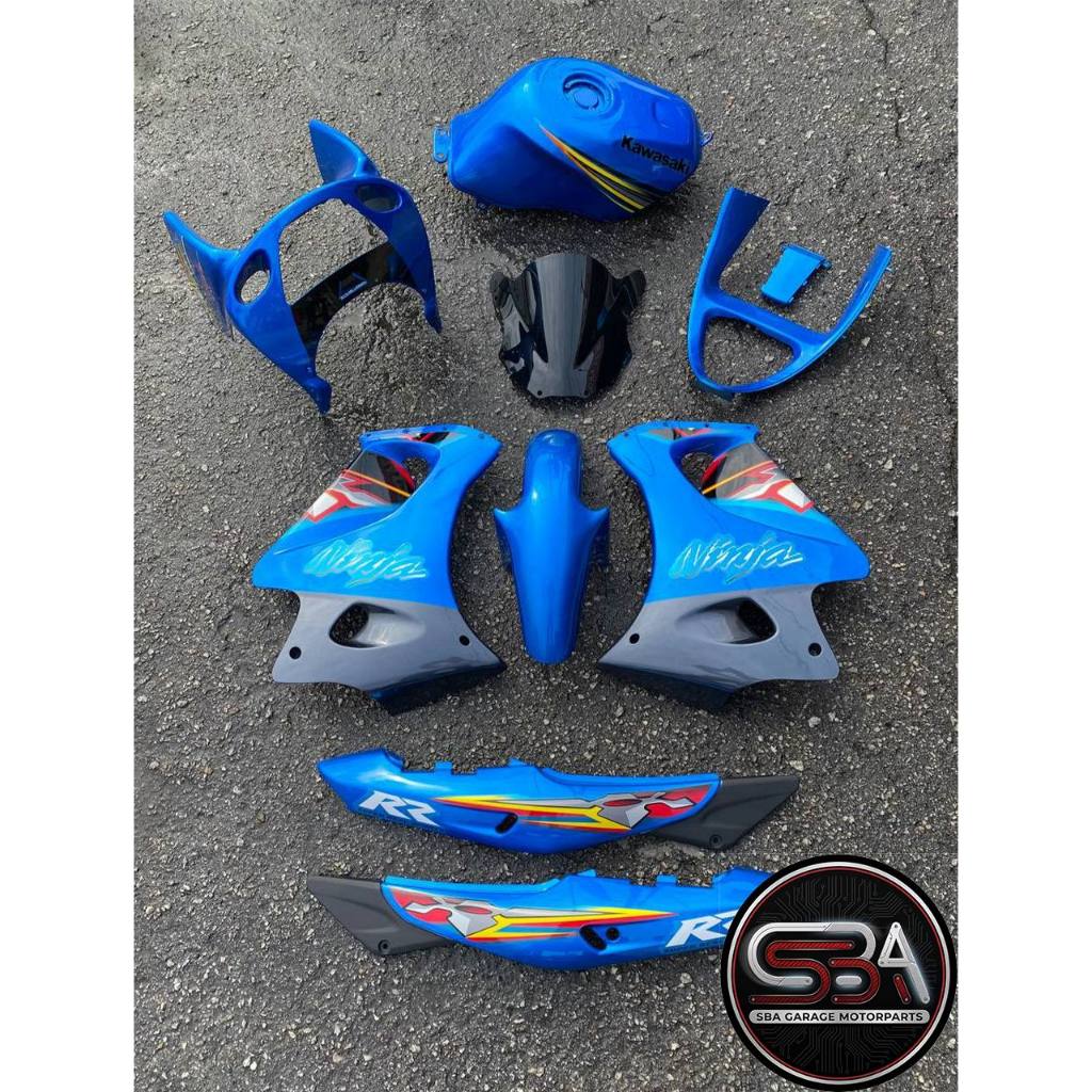 KAWASAKI NINJA DOUBLE R 150 RR STANDARD COVERSET STICKER SIAP TANAM BLUE BIRU TERMASUK TANK ( 2 KOTAK BESAR ) OEM SET
