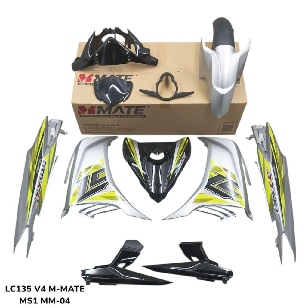 COVERSET BODYSET HONG LEONG YAMAHA ORIGINAL HLY MMATE LC LC135 V4 V5 PUTIH SILVER HITAM LEMON MS1 FREE EMBLEM TIMBUL