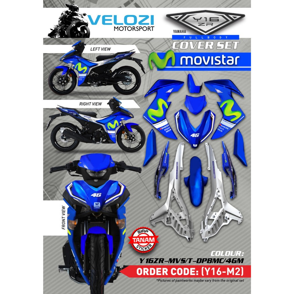 Y16 V1 V2 ABS COVERSET Y16ZR DPBMC 4GM BIRU MOVISTAR M HIJAU Y16-M2 ORIGINAL VELOZI DOCTOR 004 YAMAHA SIAP TANAM