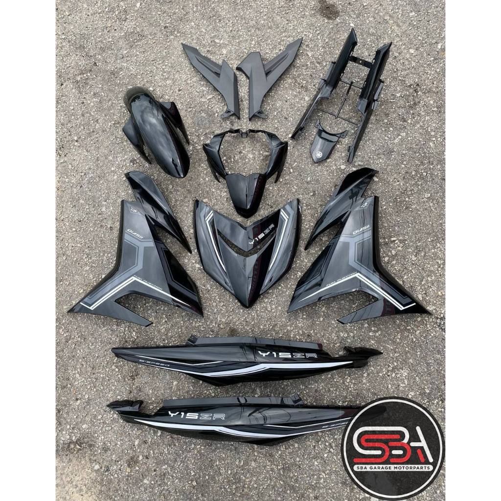COVERSET Y15ZR V1 V2 METALIC BLACK HITAM SD16 PATTERN LINE PREMIUM COVERSET BODYSET Y15ZR Y15 YSUKU VELOZI TANAM SD16-6