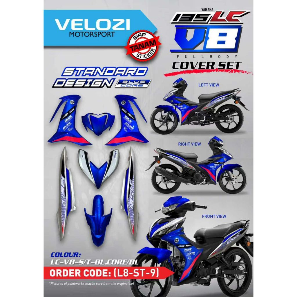 COVERSET BODYSET LC135 LC V8 DR BLUE CORE ( BLUE ) DESIGN FUEL INJECTION FI YAMAHA SIAP TANAM DOCTOR VELOZI