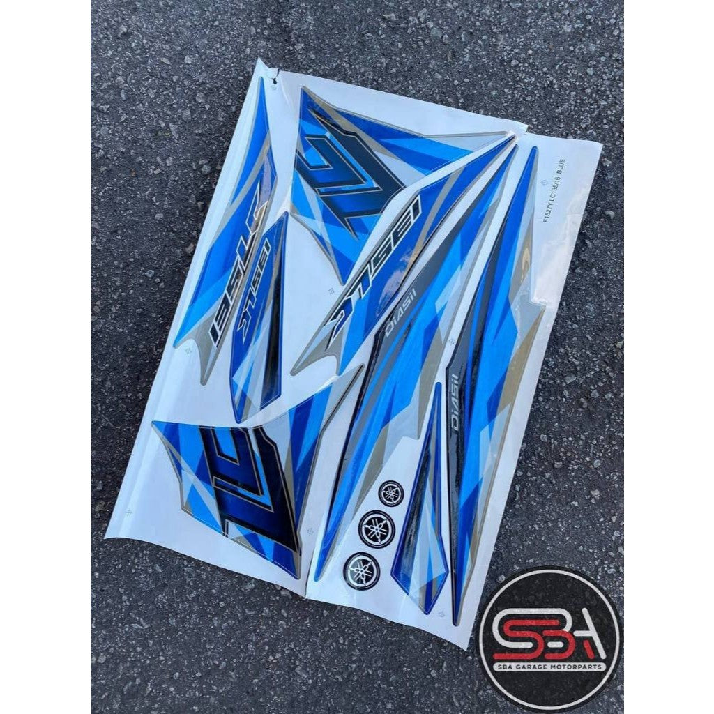 STICKER / STRIPE COVERSET / COVER SET LC V4 V5 BIRU SILVER ORIGINAL COLOUR MORITAKA YAMAHA ORIGINAL