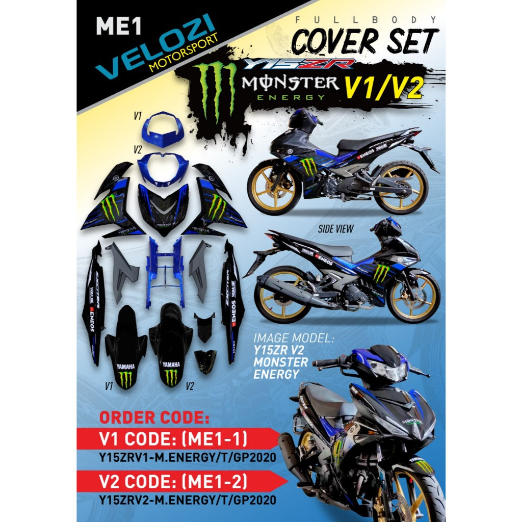 COVERSET Y15 Y15ZR V1 V2 MONSTER ENERGY STRIPE TAMPAL TANAM CLEAR DOCTOR MMATE VELOZI BODYSET YAMAHA