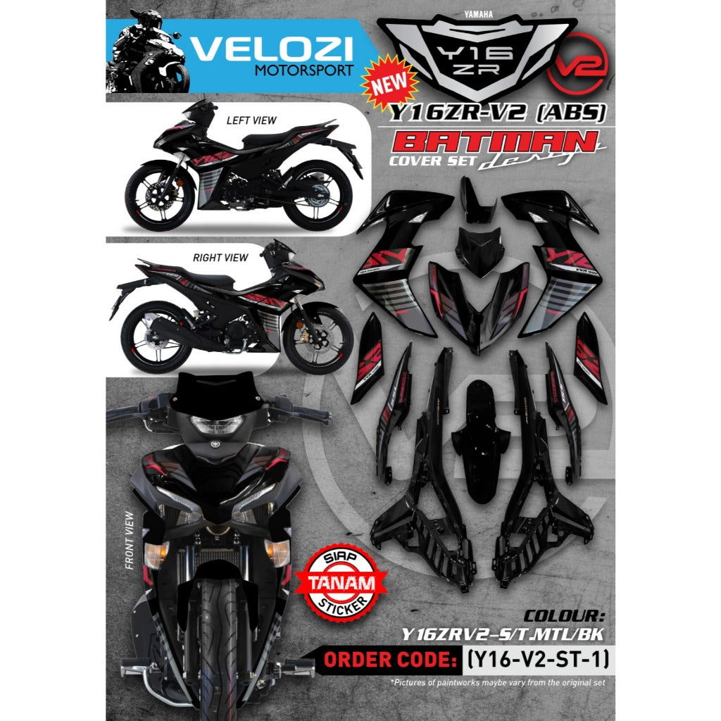 Y16 V1 V2 COVERSET Y16ZR STANDARD MATELIC BLACK DESIGN 2015 BATMAN HITAM ORIGINAL VELOZI DOCTOR YAMAHA SIAP TANAM
