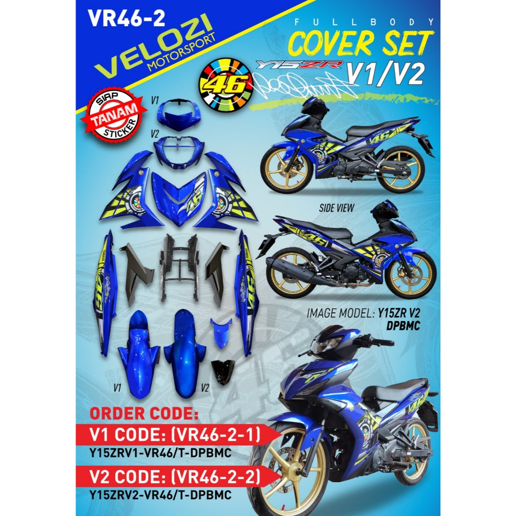 COVERSET YAMAHA BODYSET Y15 YSUKU Y15ZR V1 V2 VALENTINO ROSSI BIRU 46 BLUE SIAP TANAM ORIGINAL VELOZI VR46-2