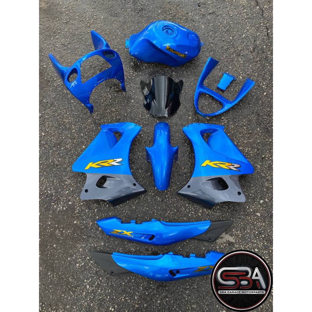 KAWASAKI NINJA DOUBLE R KR 150 RR BODY COVERSET STICKER TANAM 2 TONE BLUE BIRU SEKALI TANK ( 2 KOTAK BESAR ) OEM SET