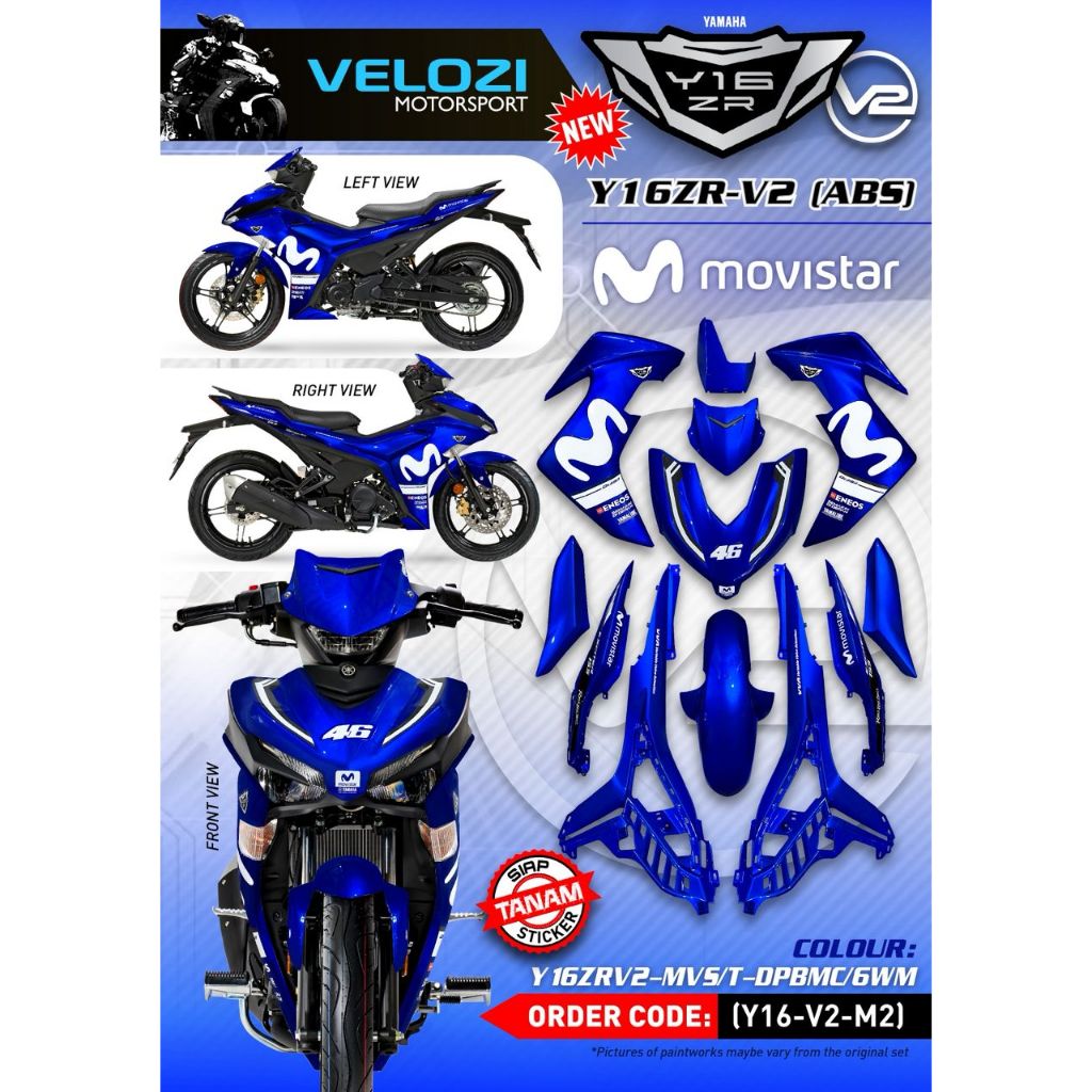Y16 V1 V2 COVERSET Y16ZR DPBMC BLUE BIRU MOVISTAR M PUTIH ORIGINAL VELOZI YAMAHA SIAP TANAM READY STOK M1 M2