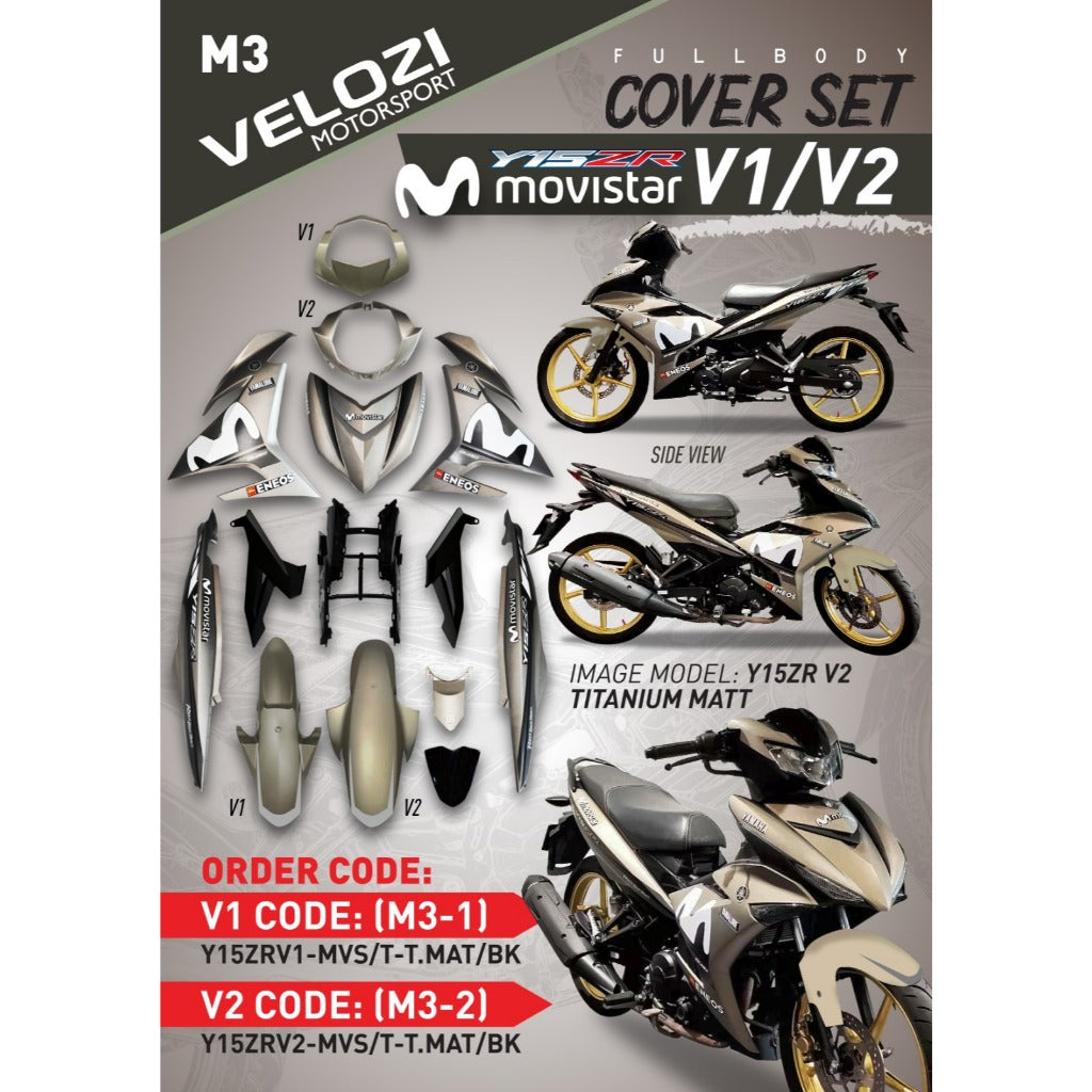 COVERSET Y15ZR Y15 YSUKU V1 V2 MOVISTAR M PUTIH TITANIUM MATT 2021 PREMIUM EDITION BODYSET ORIGINAL VELOZI M3
