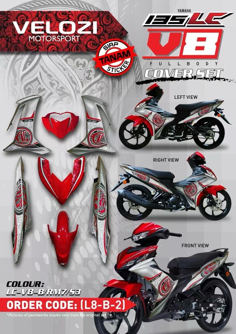 COVERSET BODYSET LC135 LC V8 DR RED MERAH BATIK 045 FUEL INJECTION FI YAMAHA SIAP TANAM VELOZI DOCTOR OEM