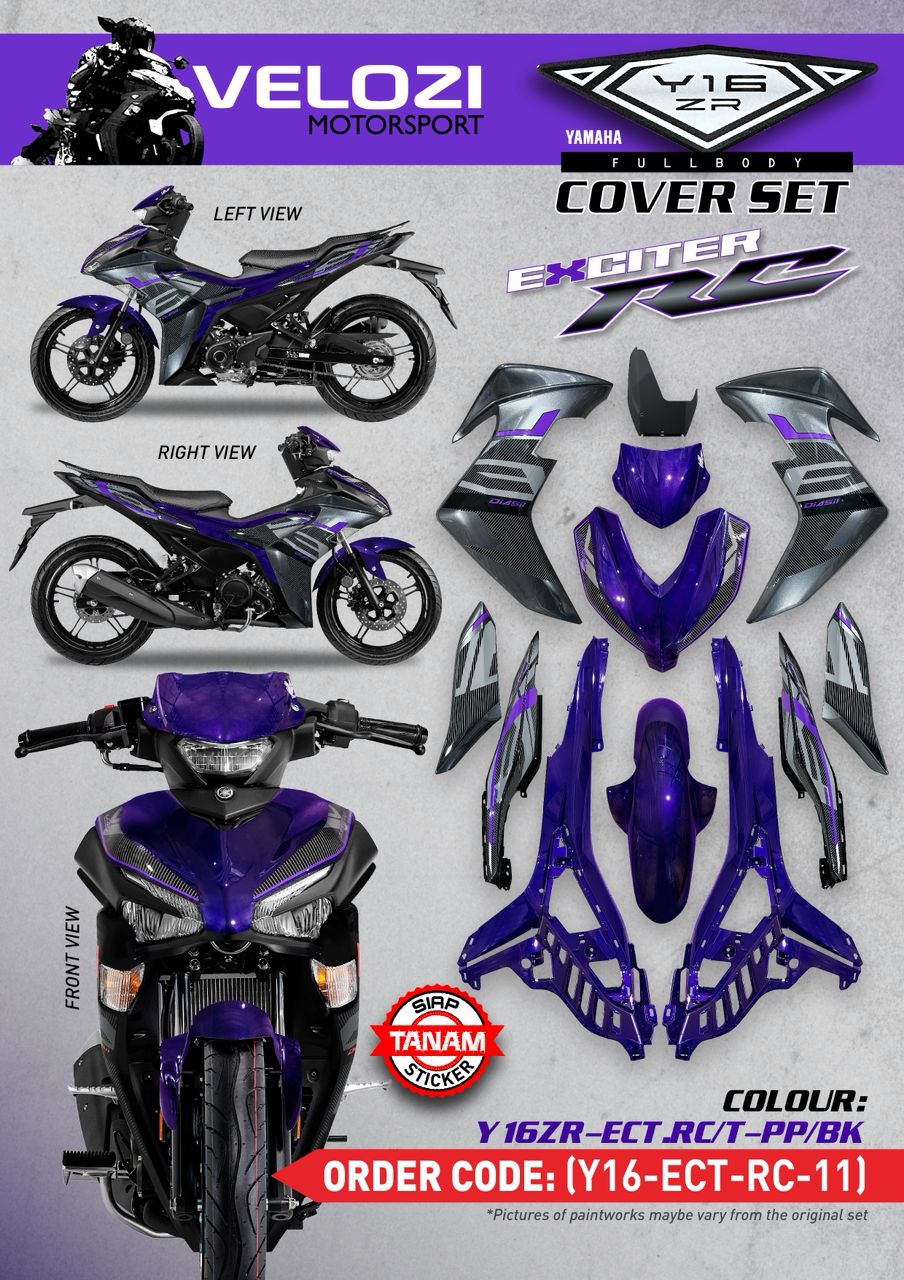 Y16 V1 V2 COVERSET Y16ZR EXCITER RC PURPLE BLACK ABS Y16-ECT-RC-11 ORIGINAL VELOZI YAMAHA SIAP TANAM READY STOK