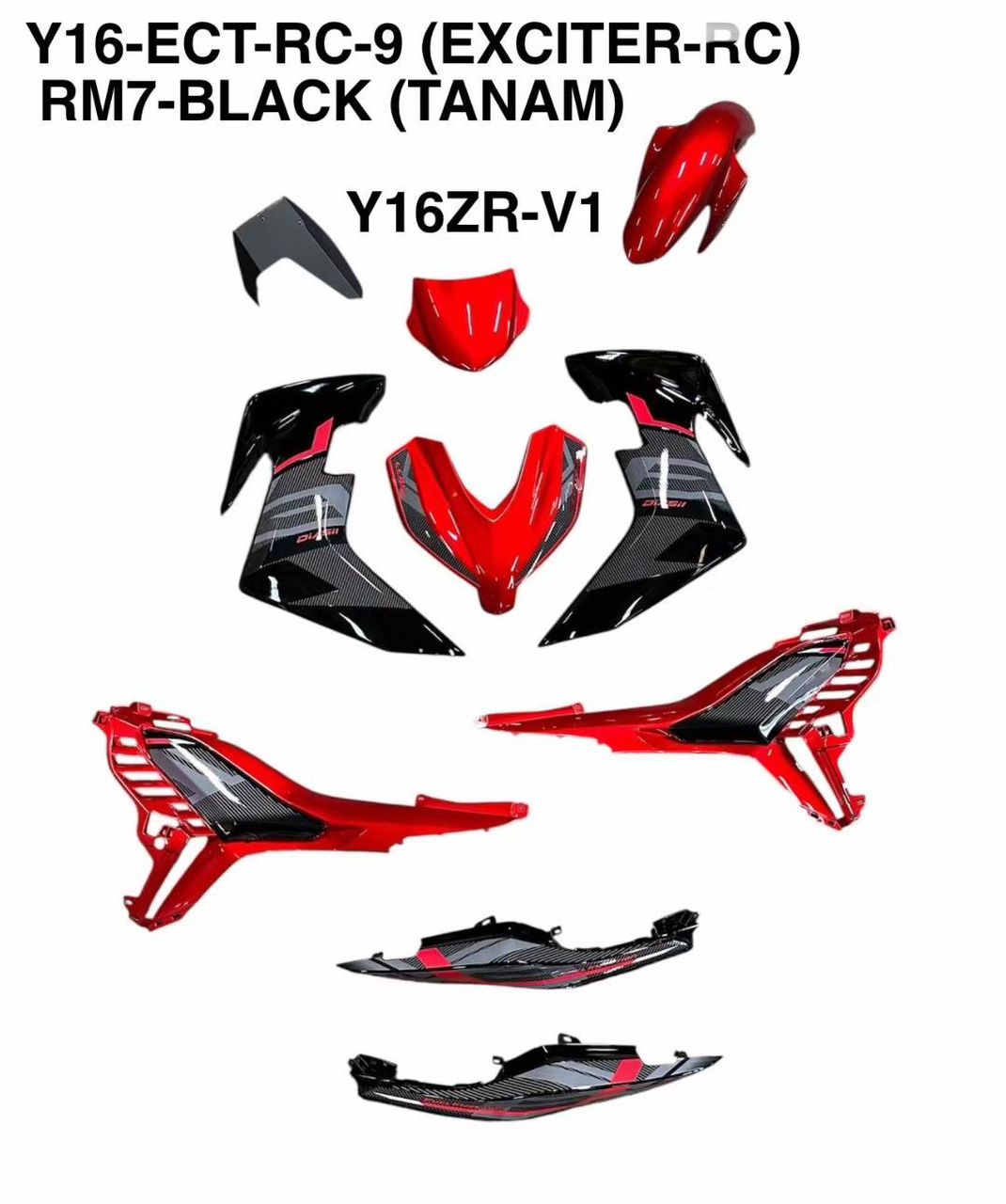 Y16 V1 V2 COVERSET Y16ZR EXCITER RC RM7 BLACK MERAH ABS Y16-ECT-RC-9 ORIGINAL VELOZI YAMAHA SIAP TANAM READY STOK