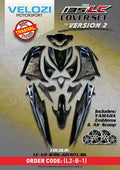 COVERSET VERSION VELOZI / M MATE LC 135 LC135 V2 HITAM BATIK GOLD HITAM STRIPE TAMPAL KILANG FREE EMBLEM