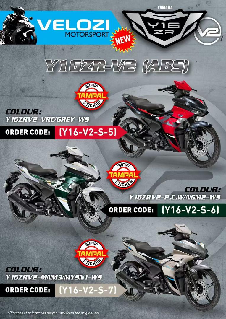 Y16 V1 V2 ABS COVERSET Y16ZR VRC GREY RED 2025 STANDARD DESIGN ORIGINAL VELOZI YAMAHA SIAP TAMPAL READY STOK