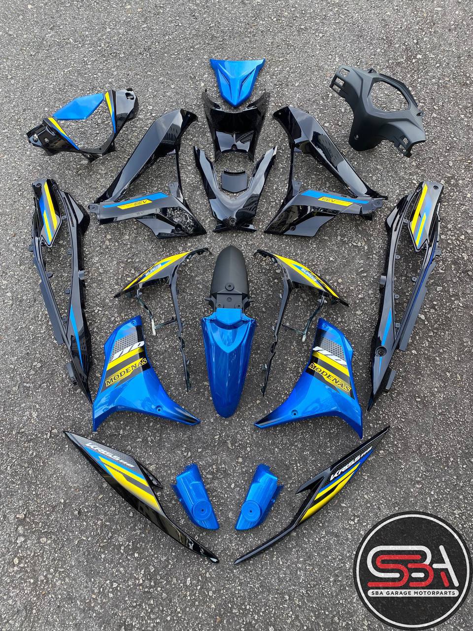 COVERSET BODYSET MODENAS KRISS MR3 DRUM BLUE BLACK BIRU HITAM SIAP TAMPAL M SEKI SET
