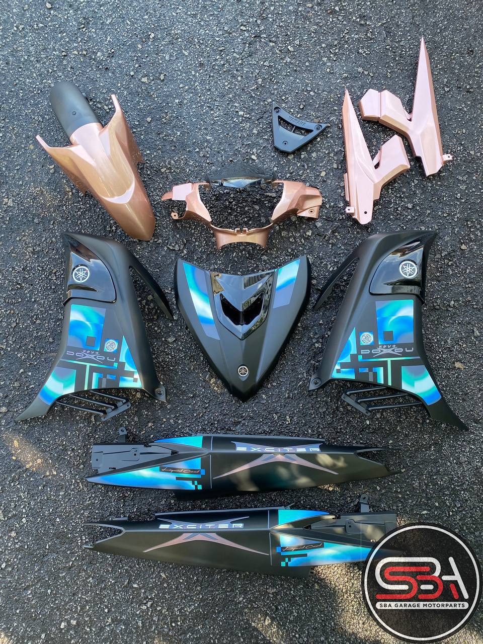 COVERSET BODYSET LC LC135 OEM V1 V2 V3 V4 V5 V6 2020 EXCITER DOXOU FULL BLACK / PINK BLACK STRIPE TANAM