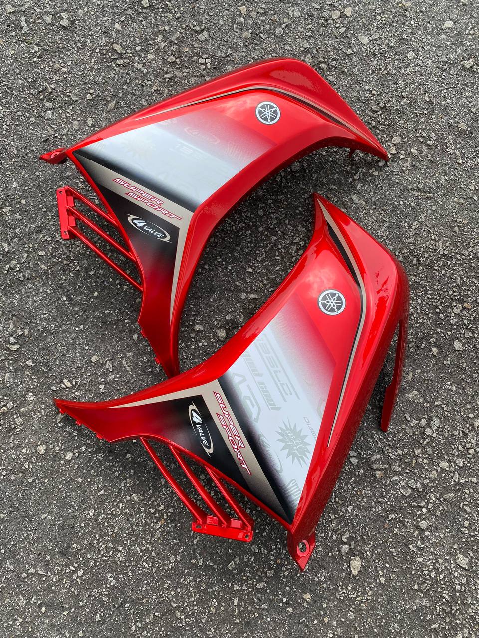 COVERSET HONG LEONG YAMAHA ( HLY ) / M MATE LC LC135 V2 V3 V4 V5 MERAH PURBA RED DESIGN STRIPE SIAP TAMPAL FREE EMBLEM
