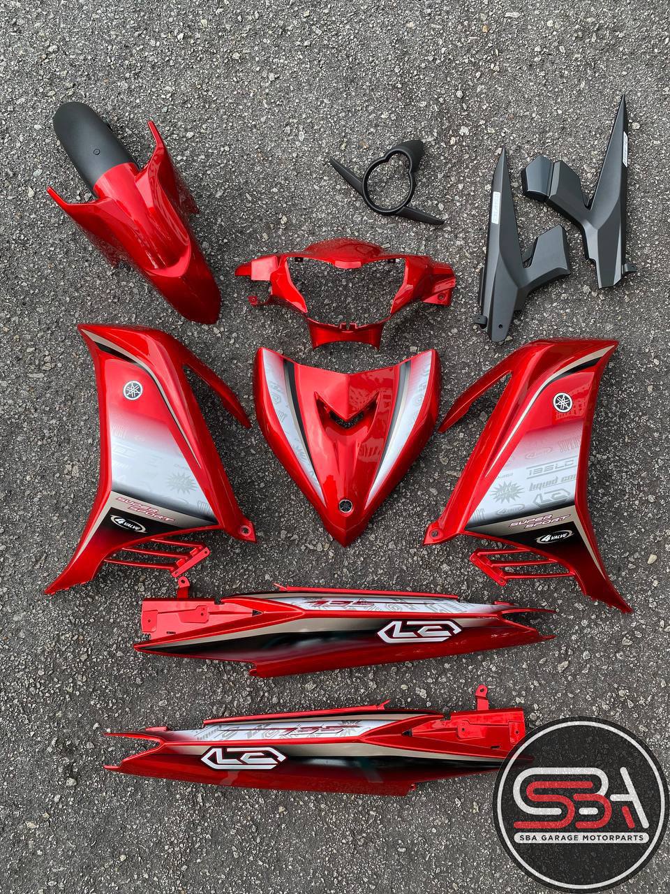 COVERSET HONG LEONG YAMAHA ( HLY ) / M MATE LC LC135 V2 V3 V4 V5 MERAH PURBA RED DESIGN STRIPE SIAP TAMPAL FREE EMBLEM