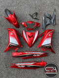 COVERSET HONG LEONG YAMAHA ( HLY ) / M MATE LC LC135 V2 V3 V4 V5 MERAH PURBA RED DESIGN STRIPE SIAP TAMPAL FREE EMBLEM