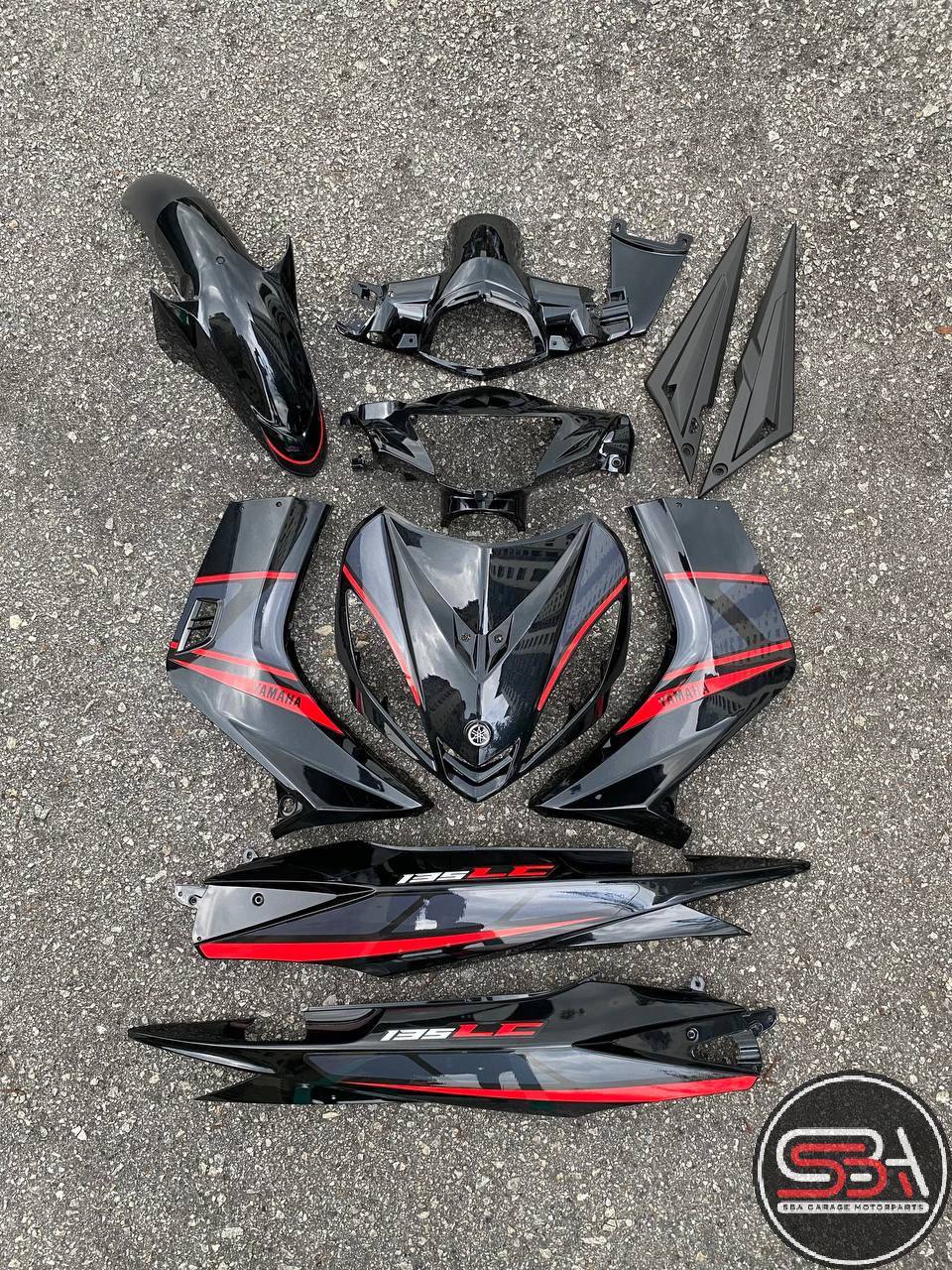 COVERSET BODYSET YAMAHA LC LC135 V1 DR HITAM BLACK RXZ DESIGN STRIPE TANAM CODE 016 DOCTOR EDITION OEM