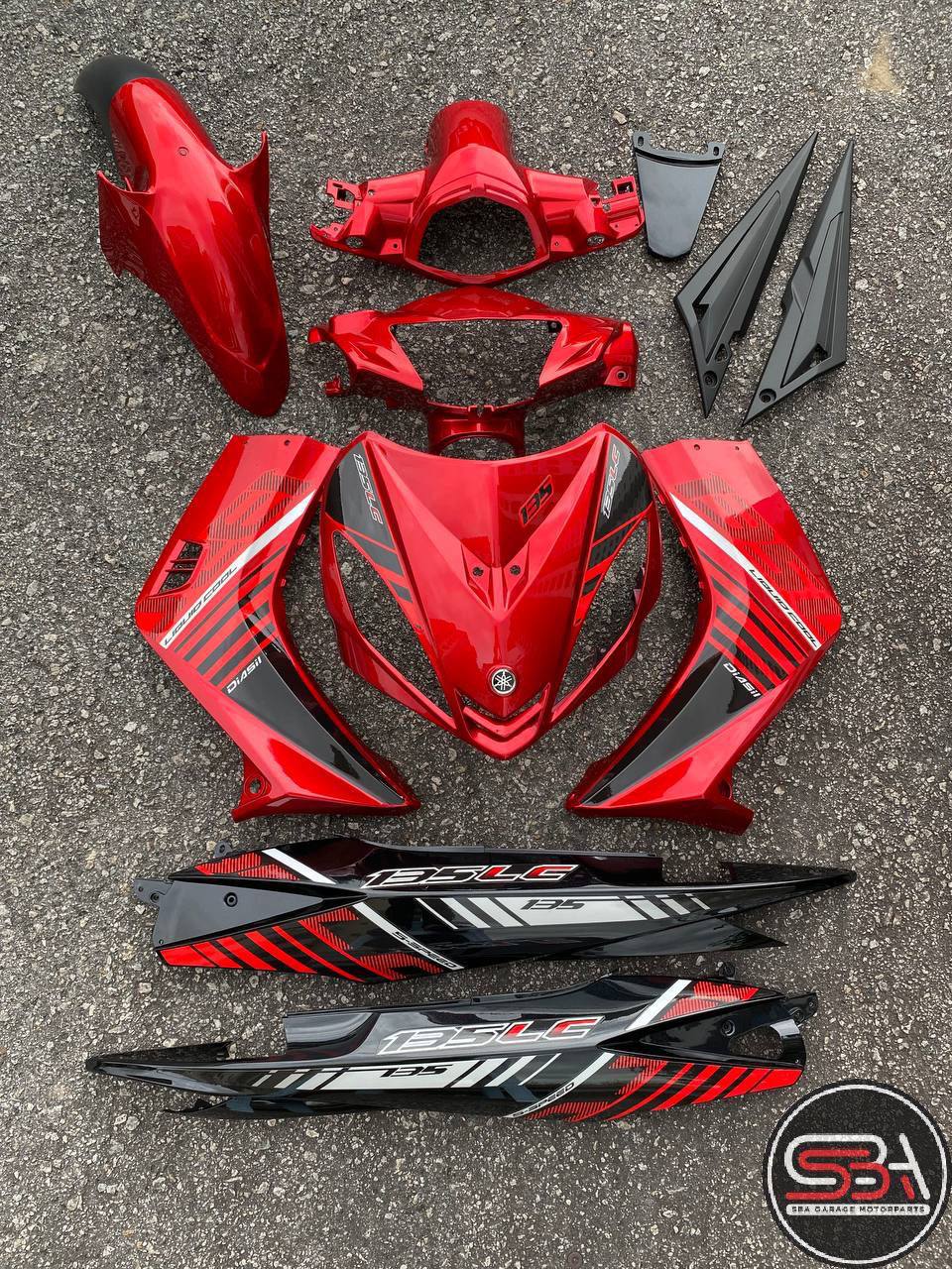 COVERSET LC LC135 V1 YAMAHA DOCTOR P RED MERAH BATMAN 021 2015  / VELOZI L1-BM-2 STRIPE SIAP TANAM CLEAR