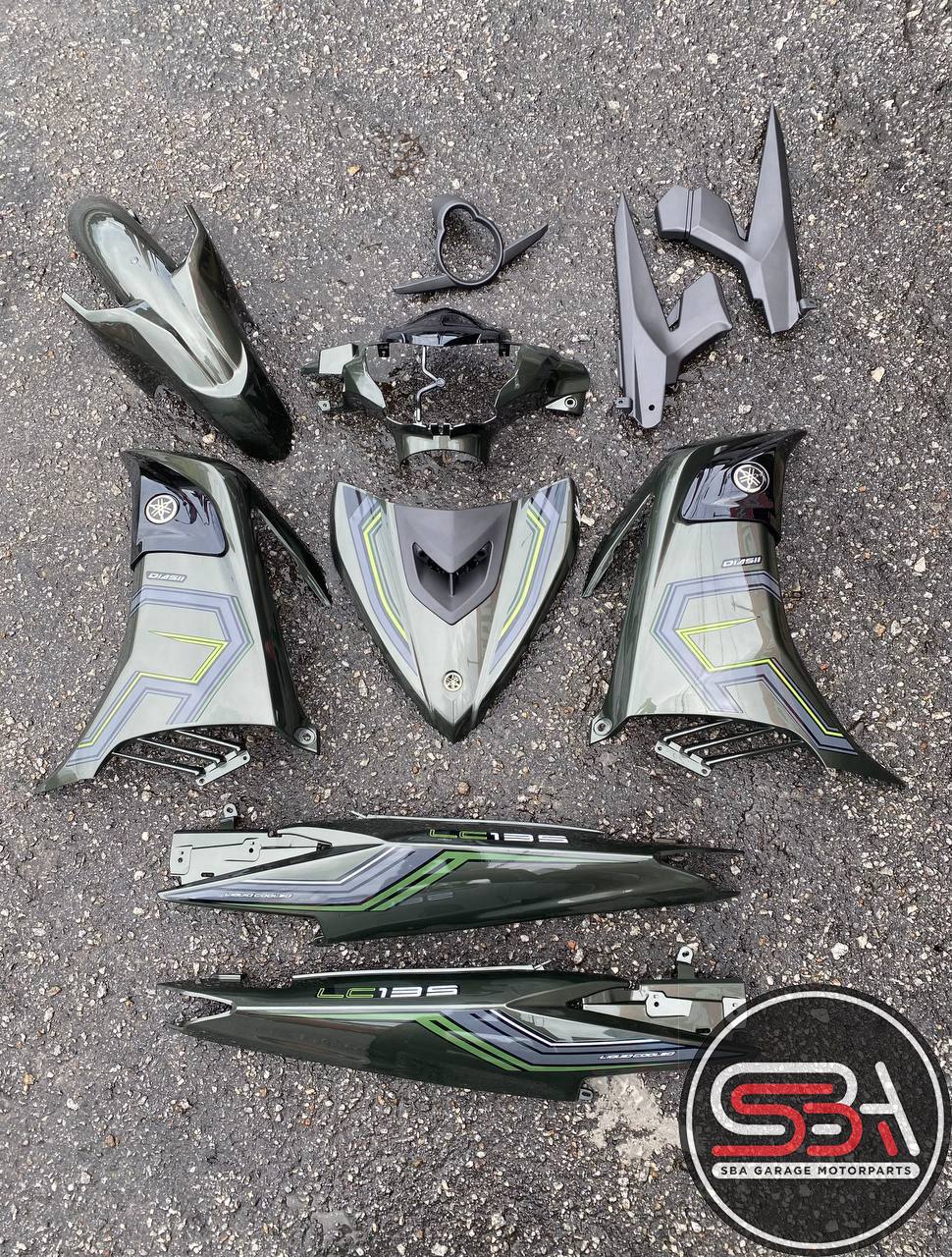 YAMAHA LC LC135 V6 V7 ARMY GREEN LUMUT MATELIC PATTERN LINE SD16 COVERSET BODYSET SIAP TANAM VELOZI WITH COVER METER