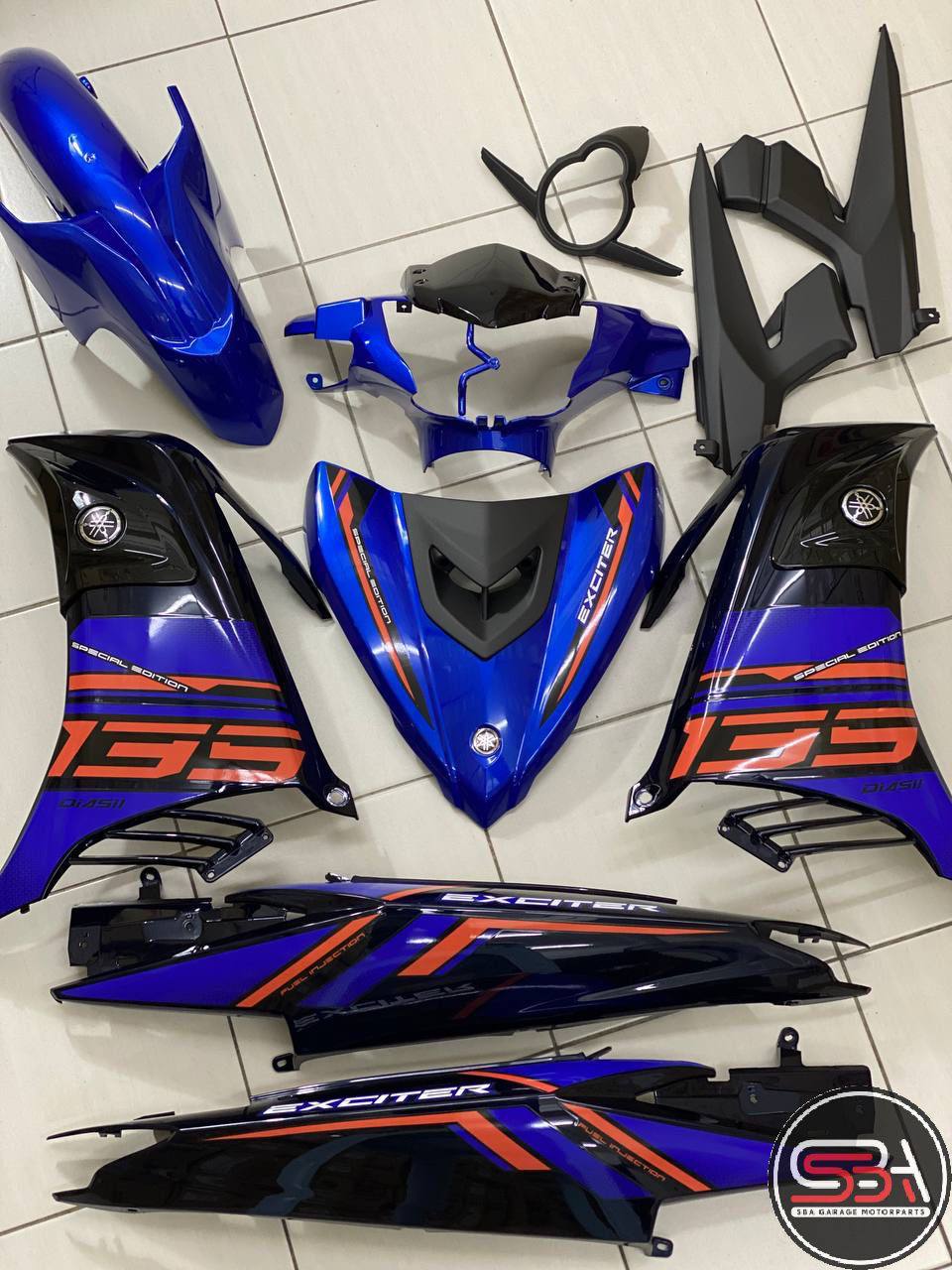 COVERSET YAMAHA BODYSET LC 135 V4 V5 V6 EXCITER 2021 BLUE STRIPE TANAM FREE EMBLEM OEM VELOZI L6-ECT-4