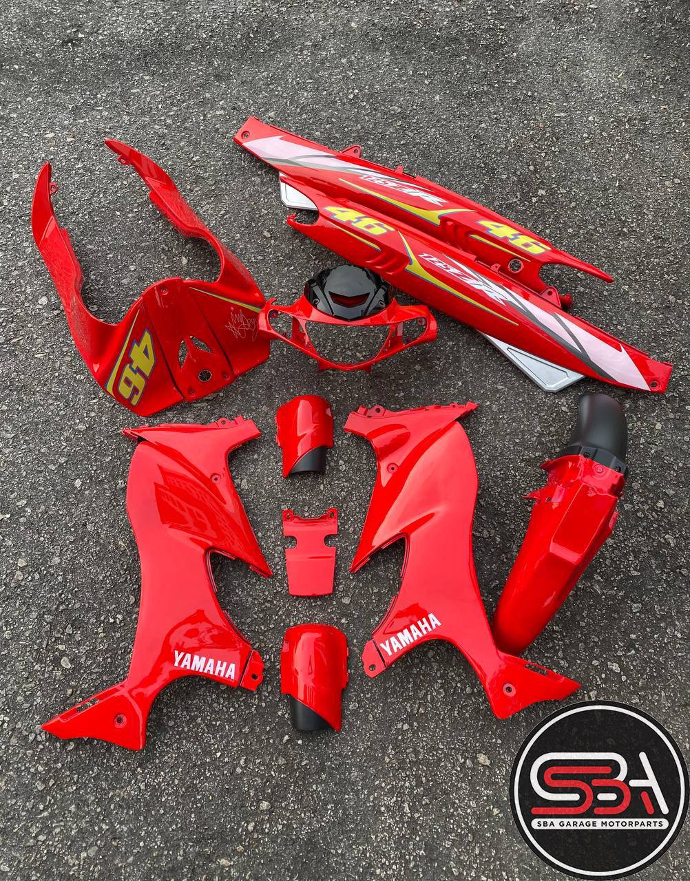 COVERSET ORIGINAL HLY YAMAHA 125 125z 125zr BIRU HITAM MERAH 46 SIGN ROSSI STICKER SIAP TAMPAL PERCUMA EMBLEM HONG LEONG