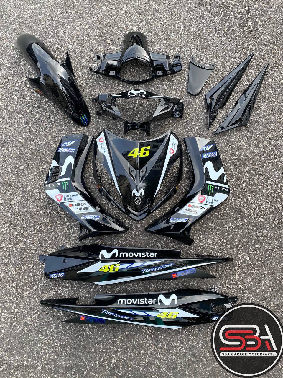 COVERSET HONG LEONG YAMAHA (HLY) LC LC135 V1 NEW DESIGN HITAM BLACK MONSTER LTD STRIPE SIAP TAMPAL FREE EMBLEM