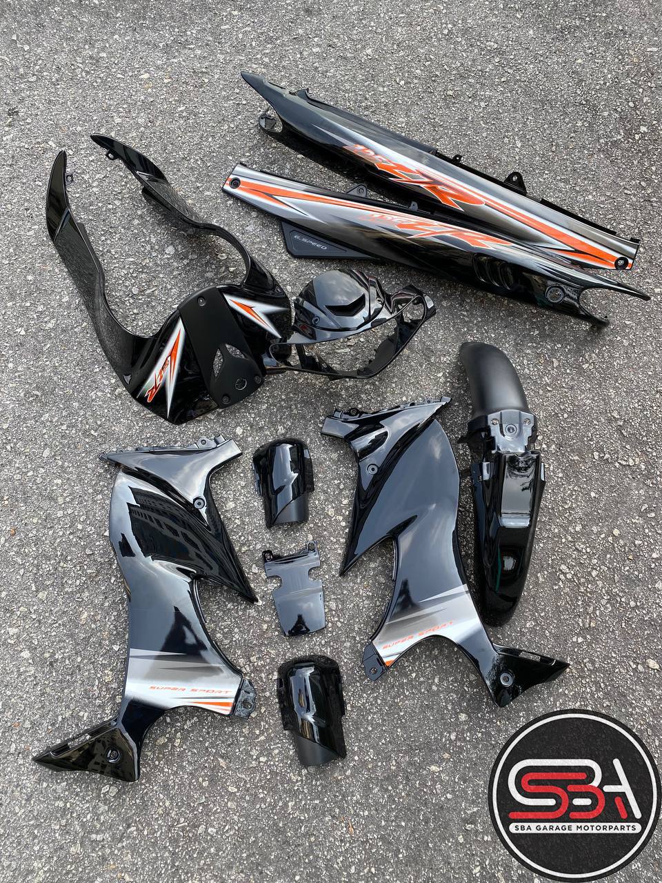 COVERSET ORIGINAL HLY YAMAHA 125 125z 125zr HITAM OREN STRIPE/STICKER SIAP TAMPAL PERCUMA EMBLEM HONG LEONG VELOZI MMATE