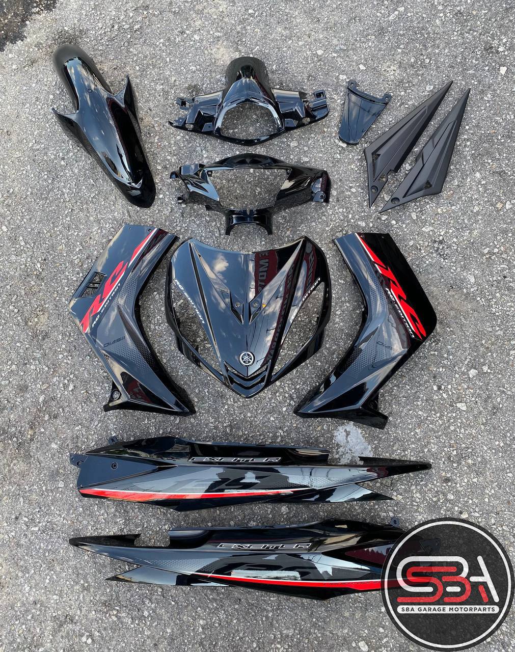 COVERSET BODYSET YAMAHA LC LC135 V1 DR RC HITAM BLACK LINE RED STRIPE TANAM CODE 007 DOCTOR EDITION OEM